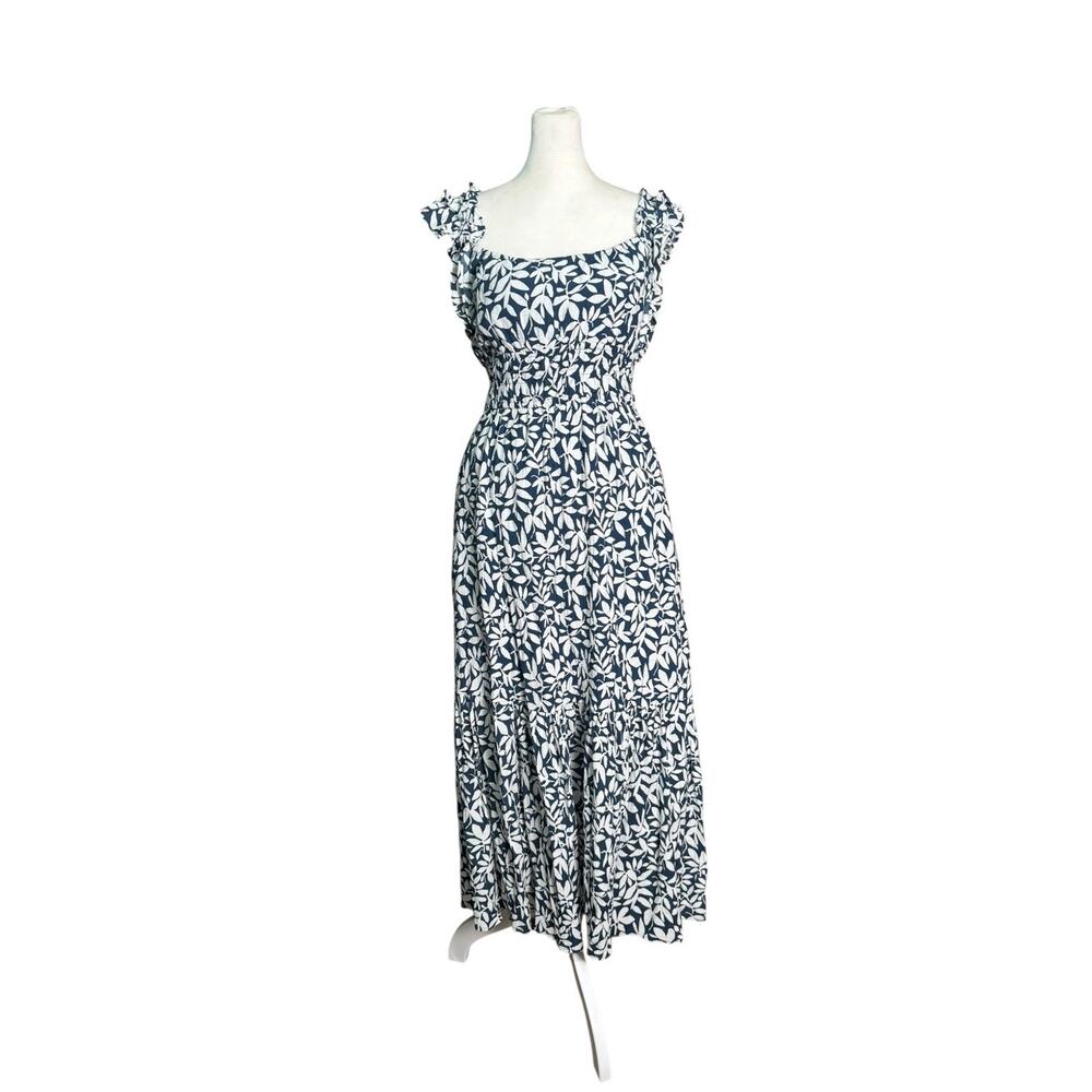 Y2K A&F Floral Midi Dress Smocked Ruffle Blue Boho Romantic Cottagecore Sz SP